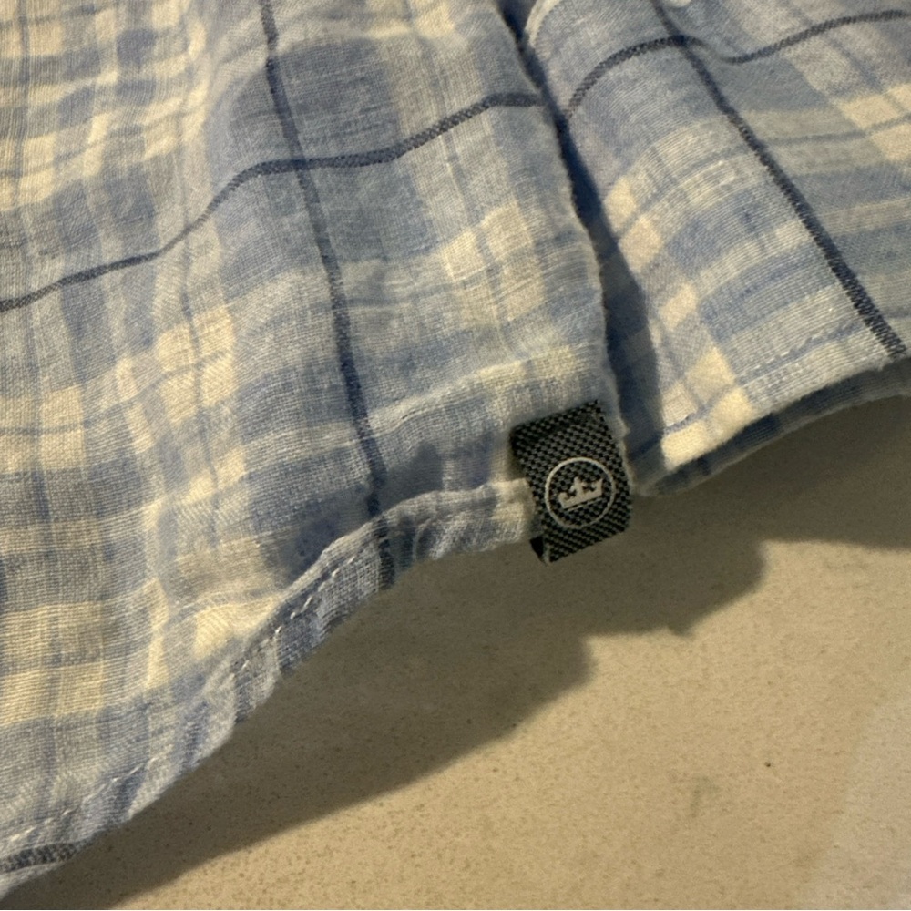 Peter Millar Men’s 100% Linen Shirt Size XL Blue Plaid Button Up Long Sleeve - Picture 6 of 10
